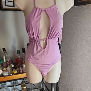 Lavender Halter Cutout Swimsuit